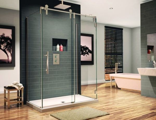 mẫu vách kính nhà tắm mở quay vuông góc